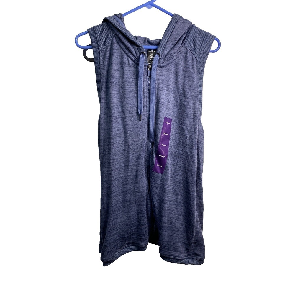 active life womens navy heather sleeveless zip up hooded vest size XXL 2XL